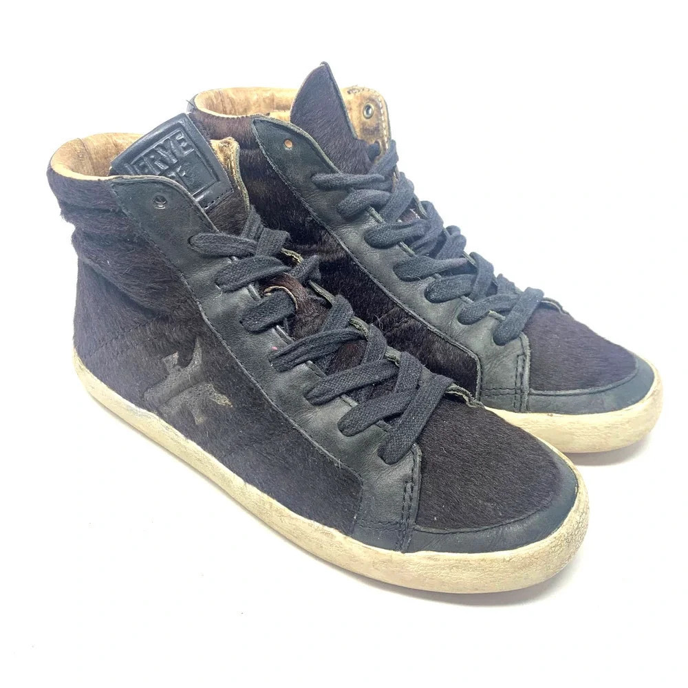 Frye Dylan Calf Hair High Top Sneakers Black Size US 6.5